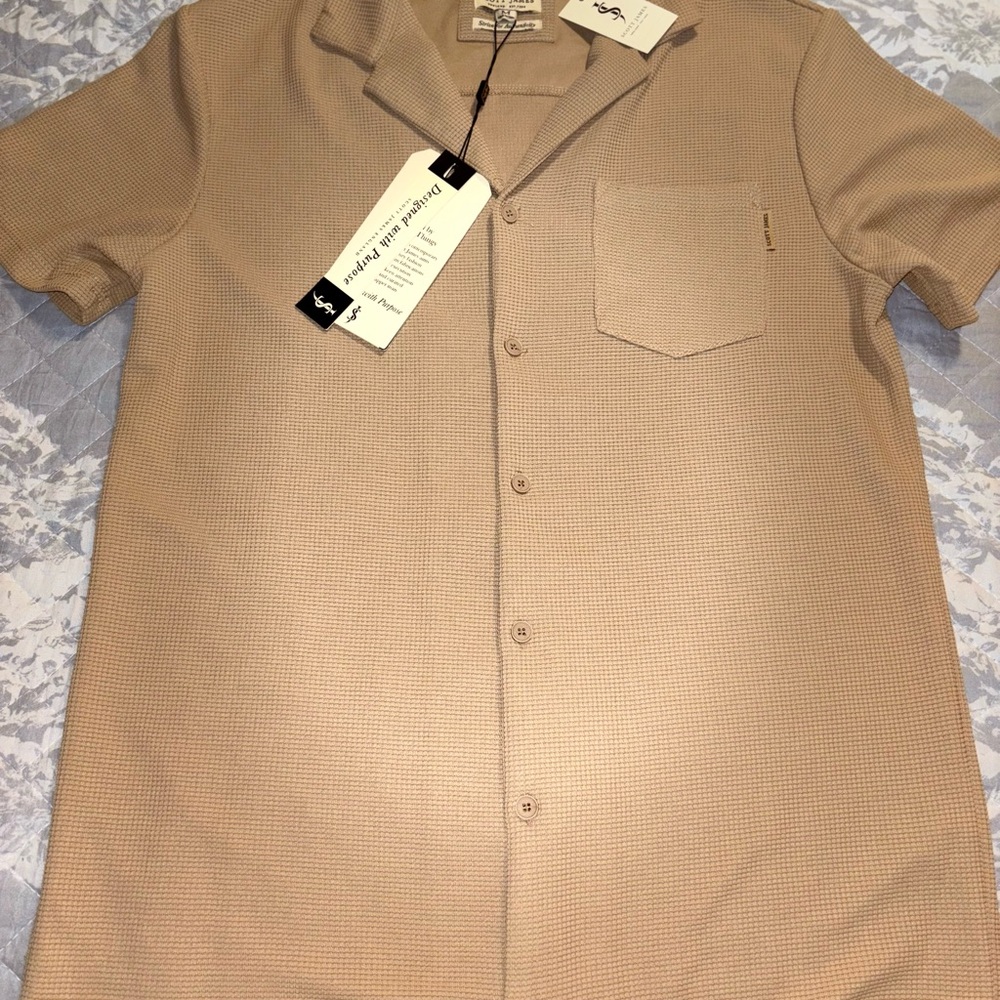 Tan Casual Button Down Shirt with Classic Collar